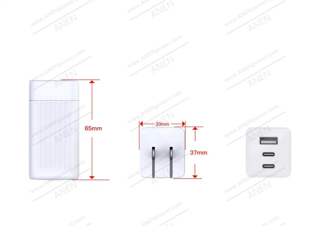 En/IEC 61558 UL PSE CE Certified 2c1a 65W USB-C GaN Charger 5V, 9V, 12V Laptop Adapter 15V, 20V GaN Power Supply