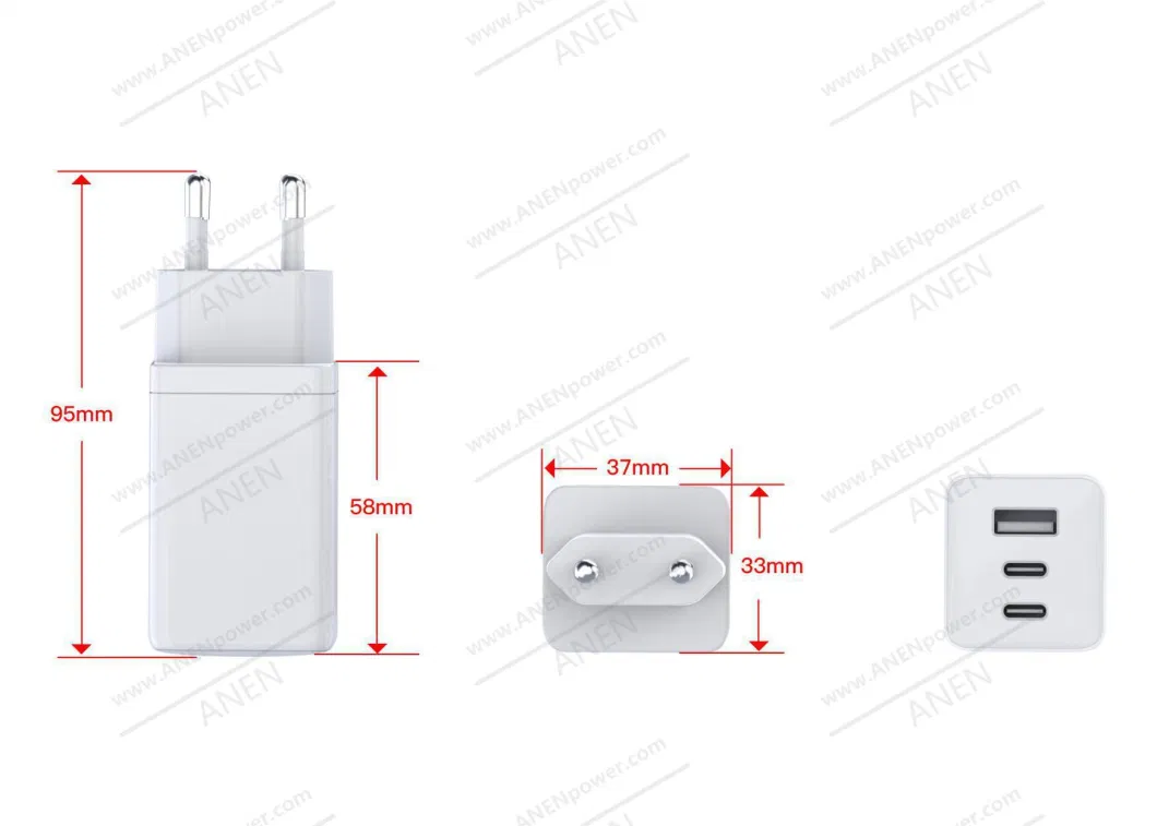 En/IEC 61558 UL PSE CE Certified 2c1a 65W USB-C GaN Charger 5V, 9V, 12V Laptop Adapter 15V, 20V GaN Power Supply